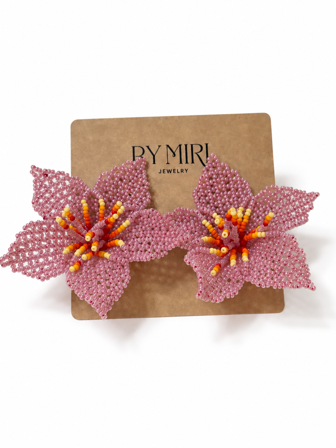 Aretes Flor Rosa Tejida