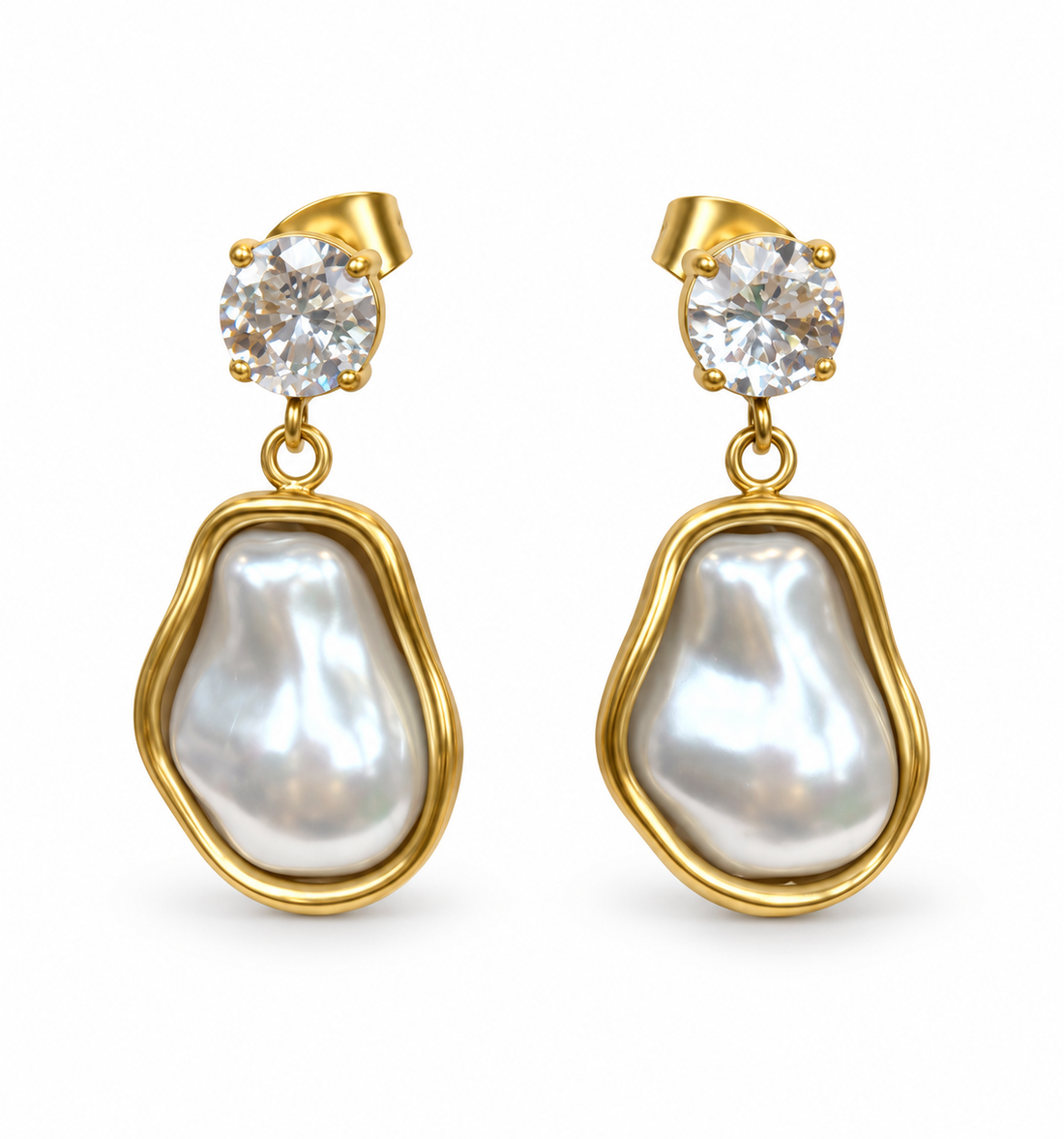 Aretes de perla irregular y circonia