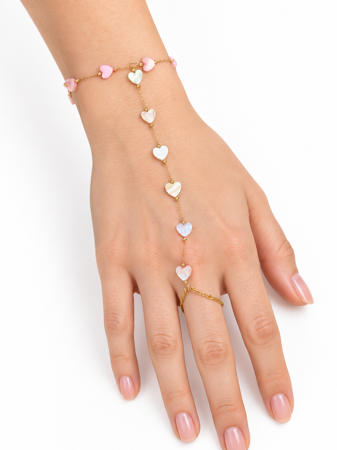 Pulsera con anillo de corazones