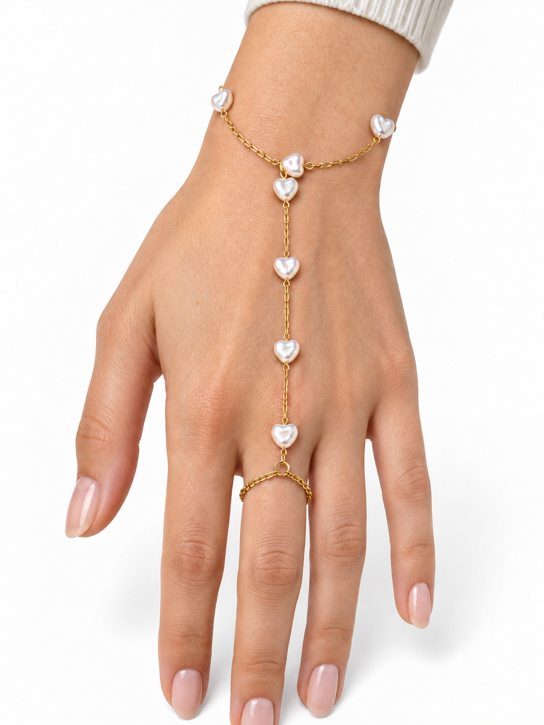 Pulsera con anillo de corazones perlados