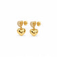 Aretes Doble Corazón Destello - Vista lateral mostrando corazón con cristales y colgante dorado