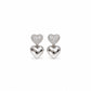 Aretes Doble Corazón Destello Plateado - Aretes de plata 925 con corazón de circonias y corazón colgante pulido