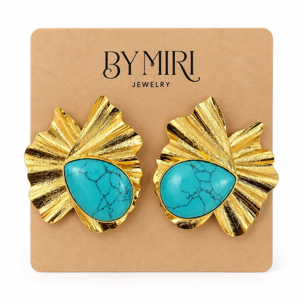 Aretes Oasis con cristal azul profundo y piedra ágata turquesa