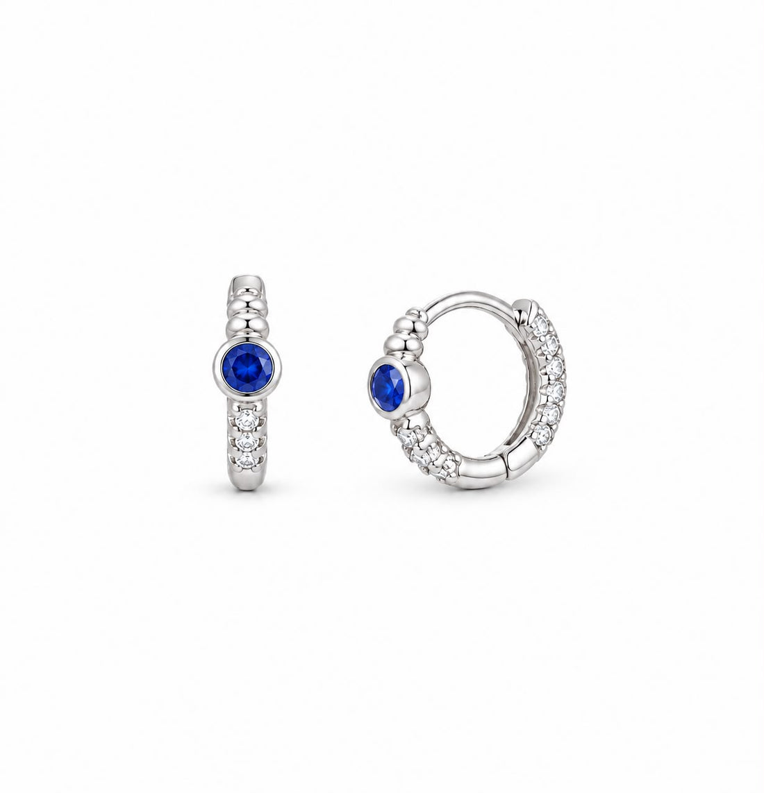 Argollas Zafiro Azul - Argollas de plata 925 con circonias y piedra central azul, 10 mm