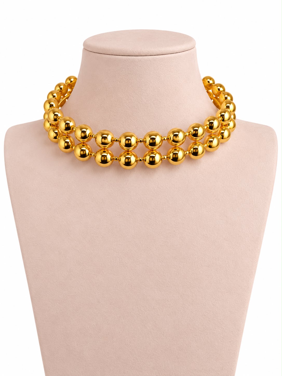 Collar Esferas Doradas - Choker dorado de dos líneas de esferas pulidas y brillantes