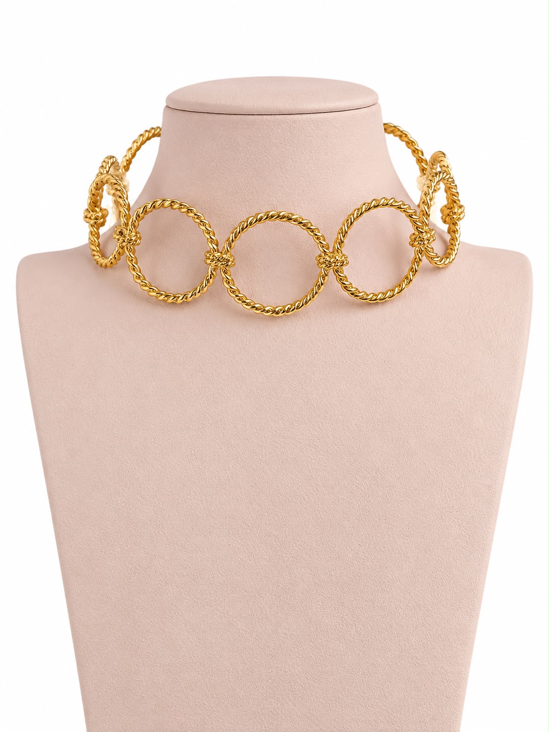 Collar Eslabones Infinity - Choker dorado con grandes eslabones circulares texturizados tipo cuerda