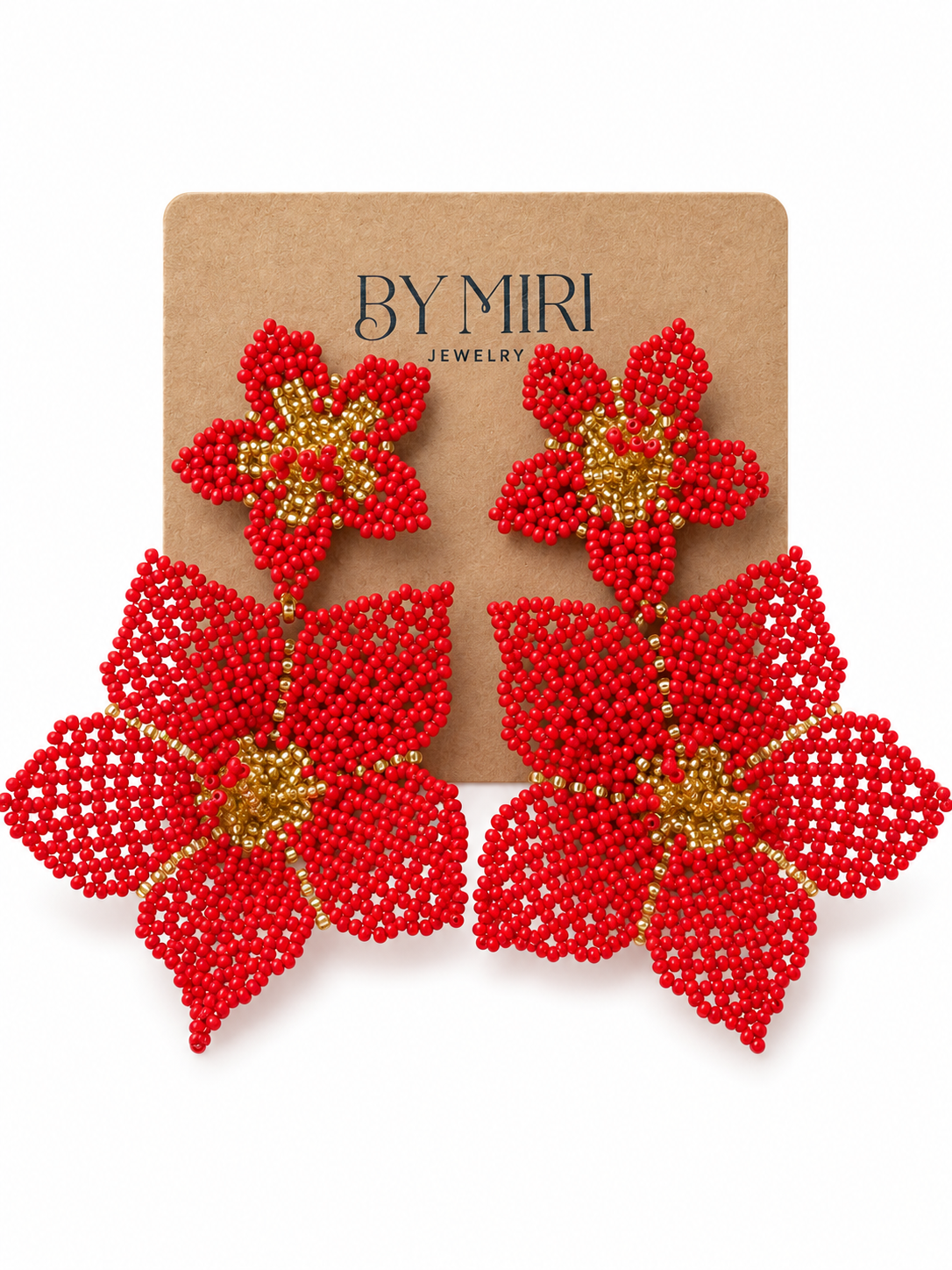 Aretes Flor roja dorada