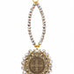 Llavero San Benito Cristal con medalla, cristales plateados y broche de corazón dorado